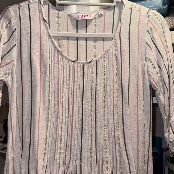 BIBA linen dress size 32 metallic linen summer pleated light - Picture 14 of 14